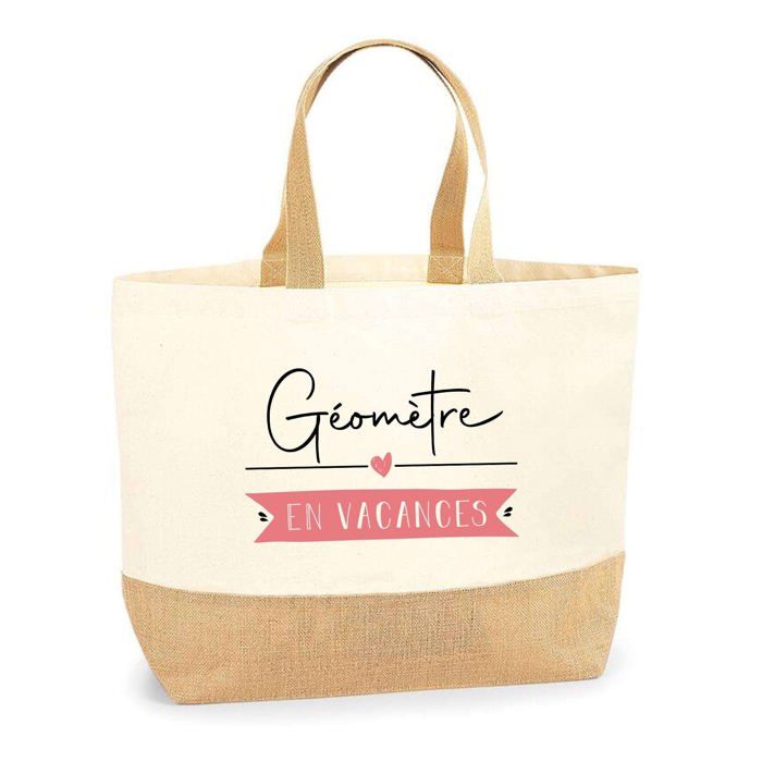 Cabas de plage - PLANETEE - Géomètre en Vacances - Jute et coton - Fabriqué en France - Multicolore