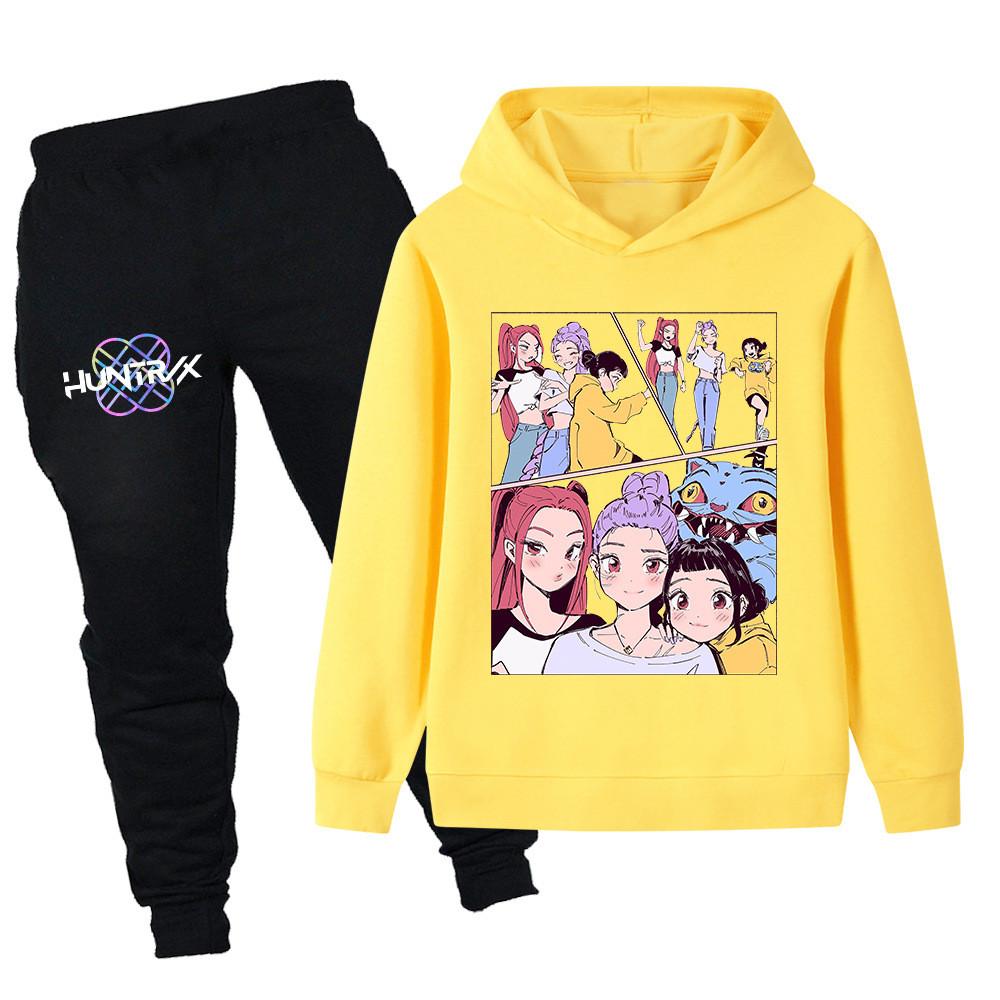 PB1238 Kinder Jungen Mädchen Kpop Mira Zoey Rumi Druck Langarm Kapuzenpullover Hose Hosen Kleidersets