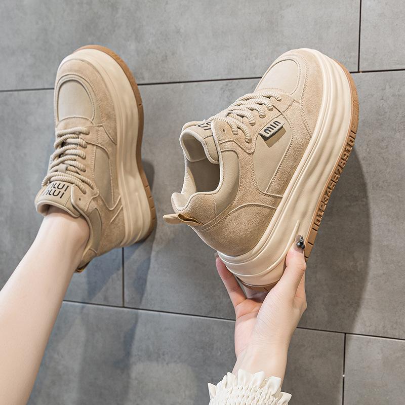 Women's shoes leather spring women's 2025 spring new versatile comfortable small inner height increase women's shoes casual shoes board shoes