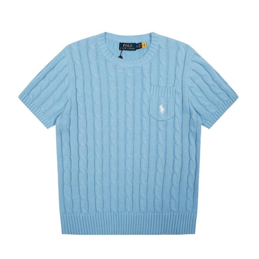 Unisex Rundhalsad Stickad Topp med Broderad Liten Häst och Ficka – Lös Passform, Högkvalitativ Parstil Kortärmad