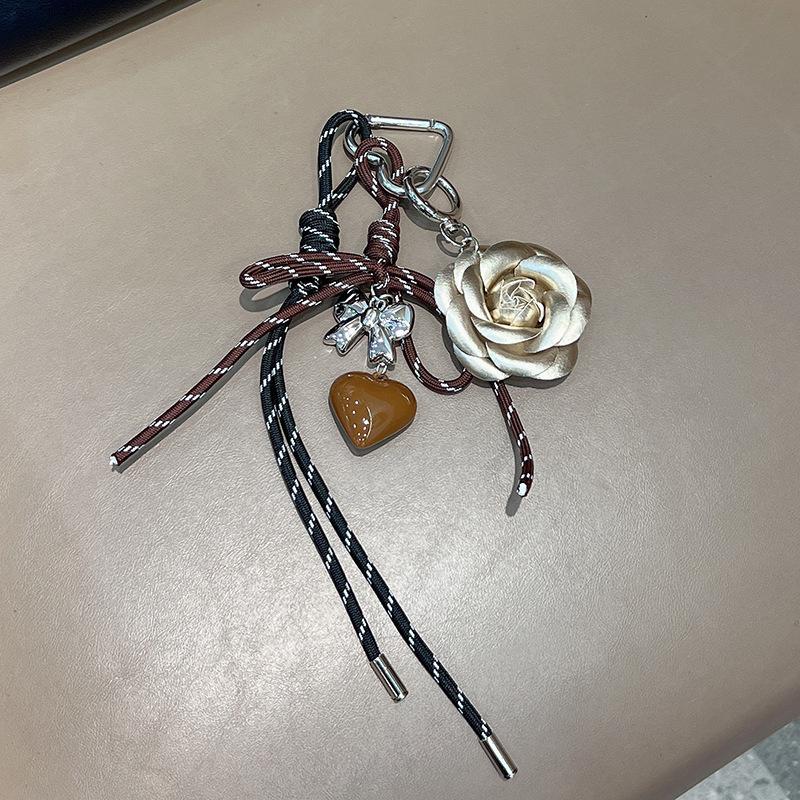 Retro Kamelien Schlüsselanhänger Personalisierte geflochtene Seil Schleife Schlüsselring Y2K Kreative Trendige Schlüsselanhänger Tasche Anhänger Geschenke