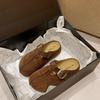 2025 Autumn New Leather Thick-soled Bag Head Half Slippers Women's Heightened Soft-soled Casual Retro Outer Boken Shoes