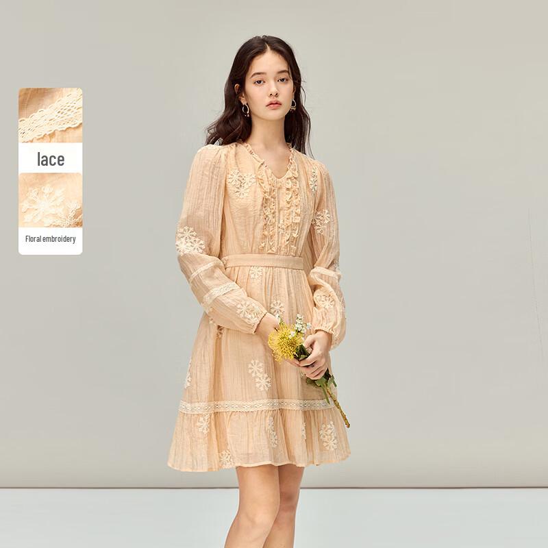 INMAN Французское кружевное платье с оборками и V-образным вырезом L