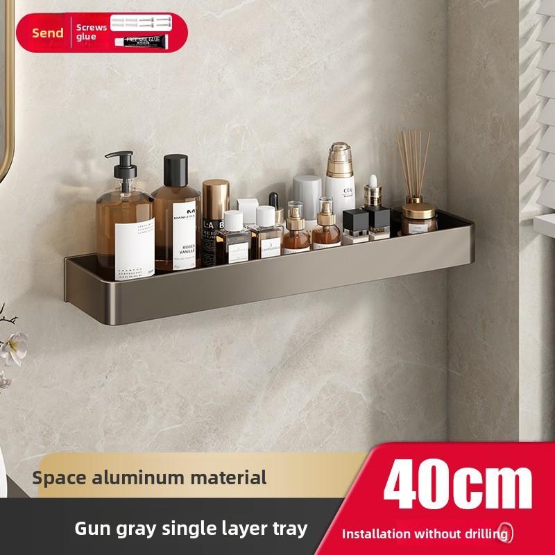 Gun Gray Aluminum Bathroom Shelving Unit For Shower And Toilet Storage