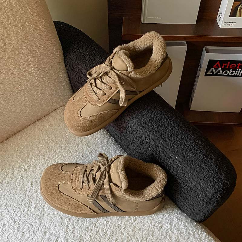 Krazing Pot Cow Skin Fur Plush Spring Autumn Summer Sneakers Flat Platform Lace Up Keep Warm Women Comfortable Casual Shoes