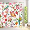 Asian Style Floral Shower Curtain Birds Tree Branch Flowers Plant Leaves Butterfly Bathroom Decor Fabric Bath Curtain with Hooks
