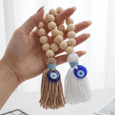 Bohemian Style Wooden Bead Pendant Handmade Rearview Mirror Pendant Retro Tassel Pendant