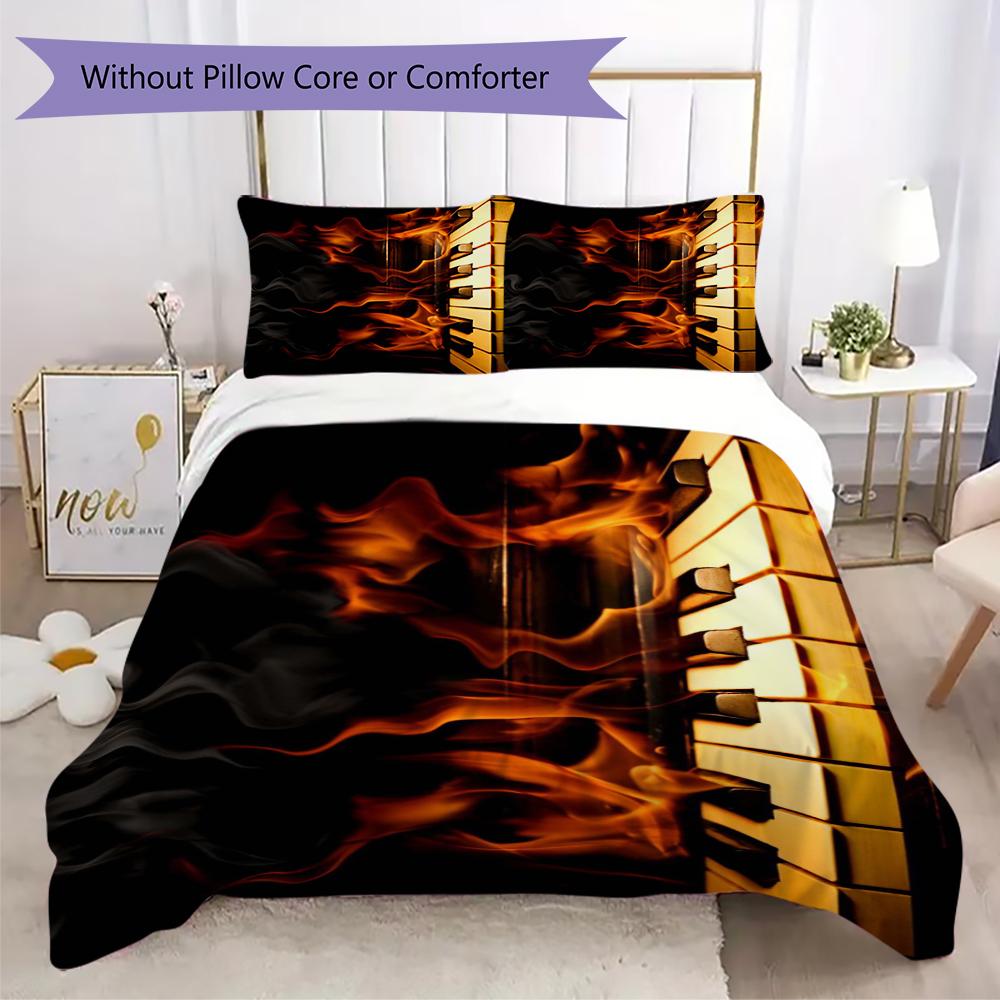 1PC Piano keys music Theme Bedding Quilt Set Quilt Cover Pillowcase Home Decoration Birthday Gift (1 * duvet cover + 2 * pillowcase, without core)A8