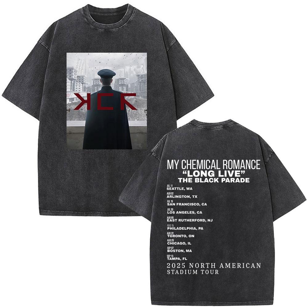 Koszulka Vintage Washed Zespół Rockowy My Chemical Romance Three Cheers for Sweet Revenge Koszulki Gotyckie Męskie Damskie Odzież Koszulki