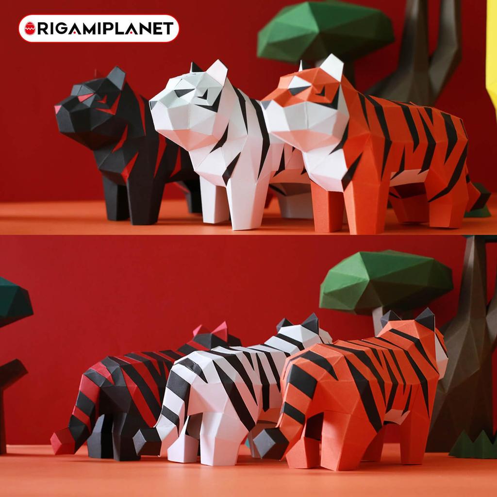ORIGAMIPLANET Tiger Fat Tiger 3D Origami Papercraft Creative Handmade Paper Art for 3D Paper Sculptor Unique DIY Animal Model Papercraft Set Gift for