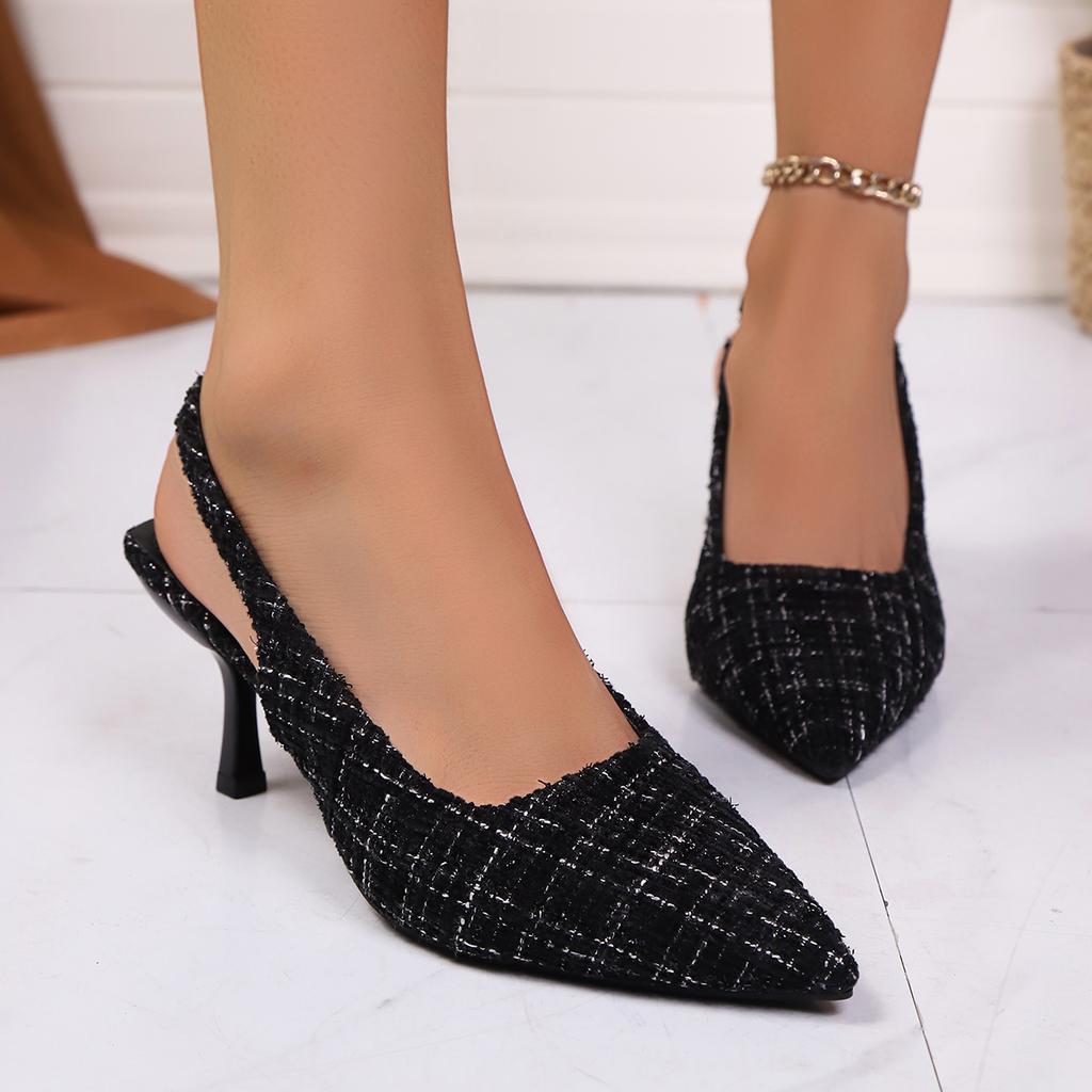 Leisure Pumps Sandals Female Office Career Thin High Heels Pointed Toe Shoes for Women Fabric Slip on Summer Sandals Plus Size