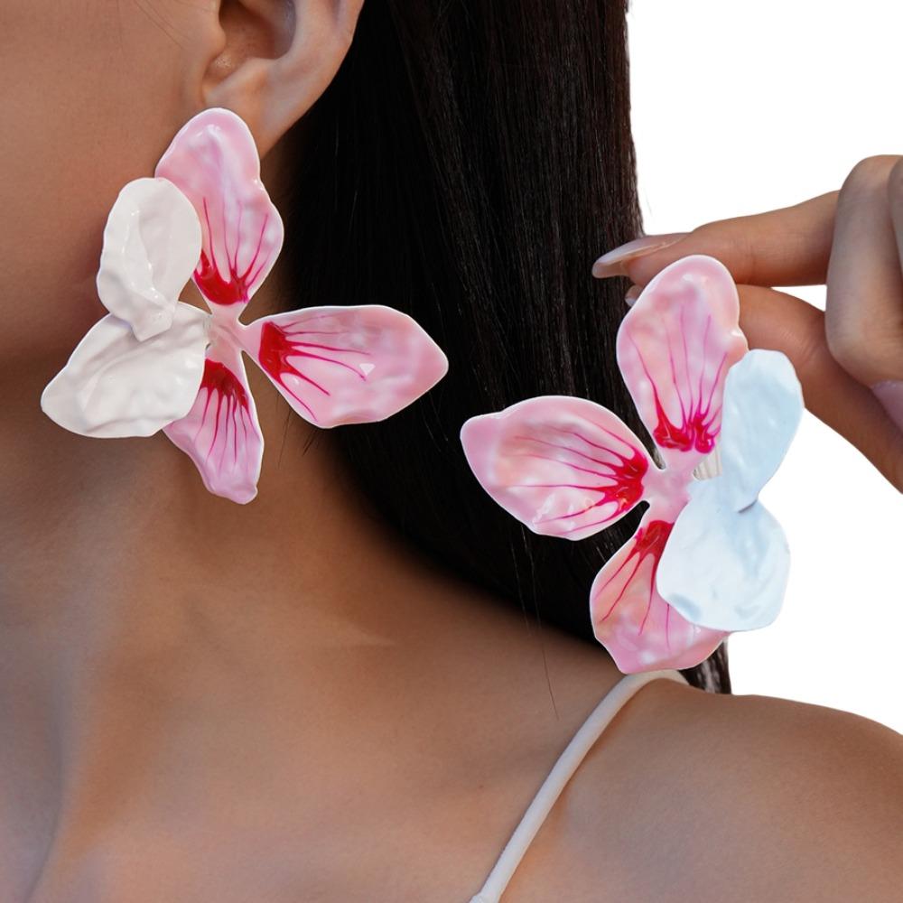 Dripping Oil Enamel Stud Earrings Zinc Zinc Alloy Bohemian Dangle Earring Drip Oil Flower Earrings  Women