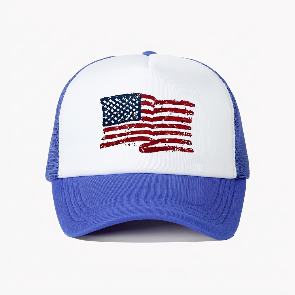 Distressed American Flag Trucker Hat Breathable Mesh Baseball Cap Outdoor Adjustable Golf Cap Unisex