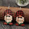 Festive Santa Plaid Hat Retro Wooden Earrings