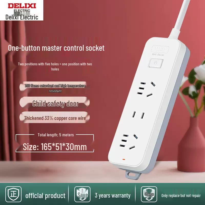 Delixi Multi-functional Power Strip with New National Standard Extension Cord for Household Use