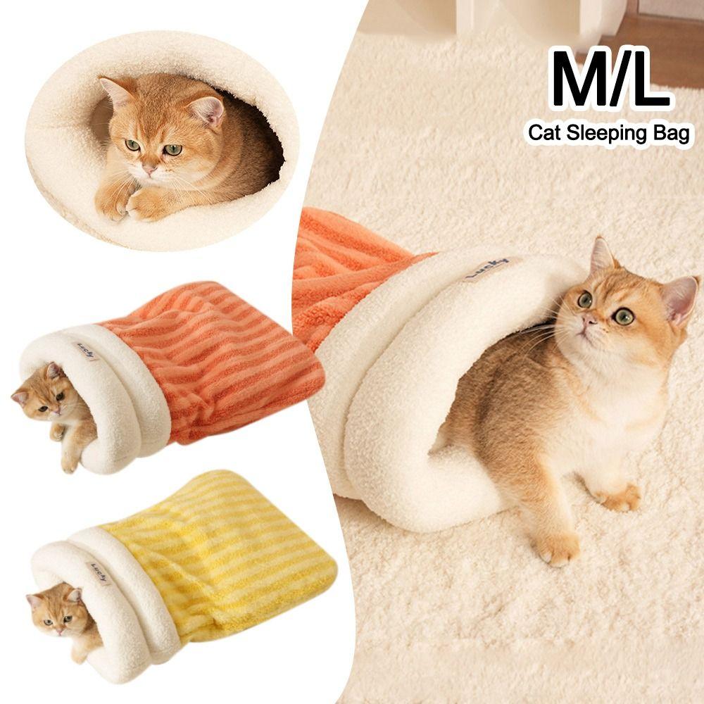 

Pocket Type Cat Sleeping Bag Thickened Kitten Quilt Bed Creative Cat Tunnel Nest Pet Supplies Yellow/M