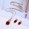 1 Set Women Necklace Geometric Cubic Zirconia Twisting Elegant Red Square Rhinestone Inlaid Stud Earrings Kit Fashion Jewelry