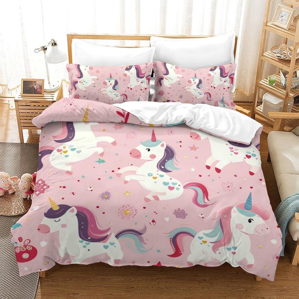Comforter Digital Printed Unicorn Design Queen Size Bedding Girl'S Not Fading Soft And Comfortable.