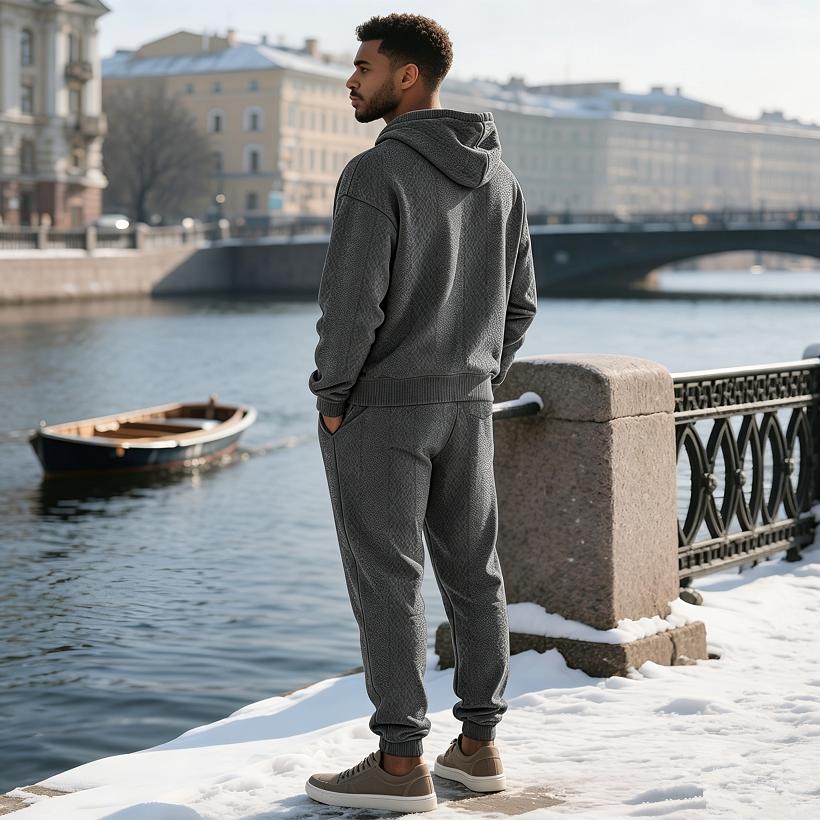 Men's 2 Piece Outfits Knit Jacquard Pullover Sweatshirt Tracksuit & Joggers Sweatpants Sweatsuit Sets with Pockets