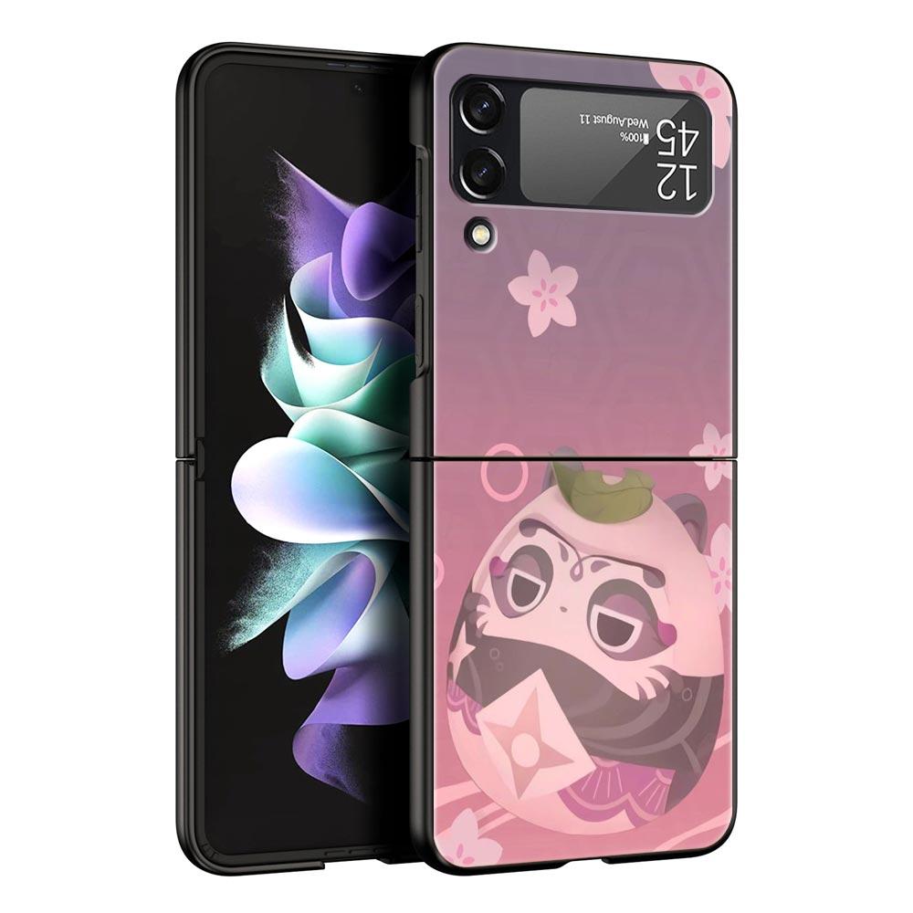 For Samsung Galaxy Z Flip 3 4 5 Hard Black Folding PC Phone Case Genshin Impact Logo For Samsung Z Flip3 Cover Protect Shell
