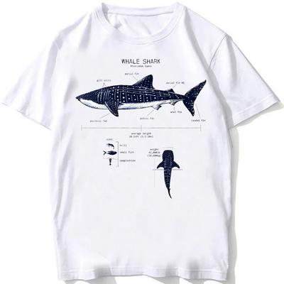 Whale Shark Anatomy Vintage T-Shirt Unisex Men Short Sleeve Hip Hop Beach Animal Style Boy Casual White Tees Funny
