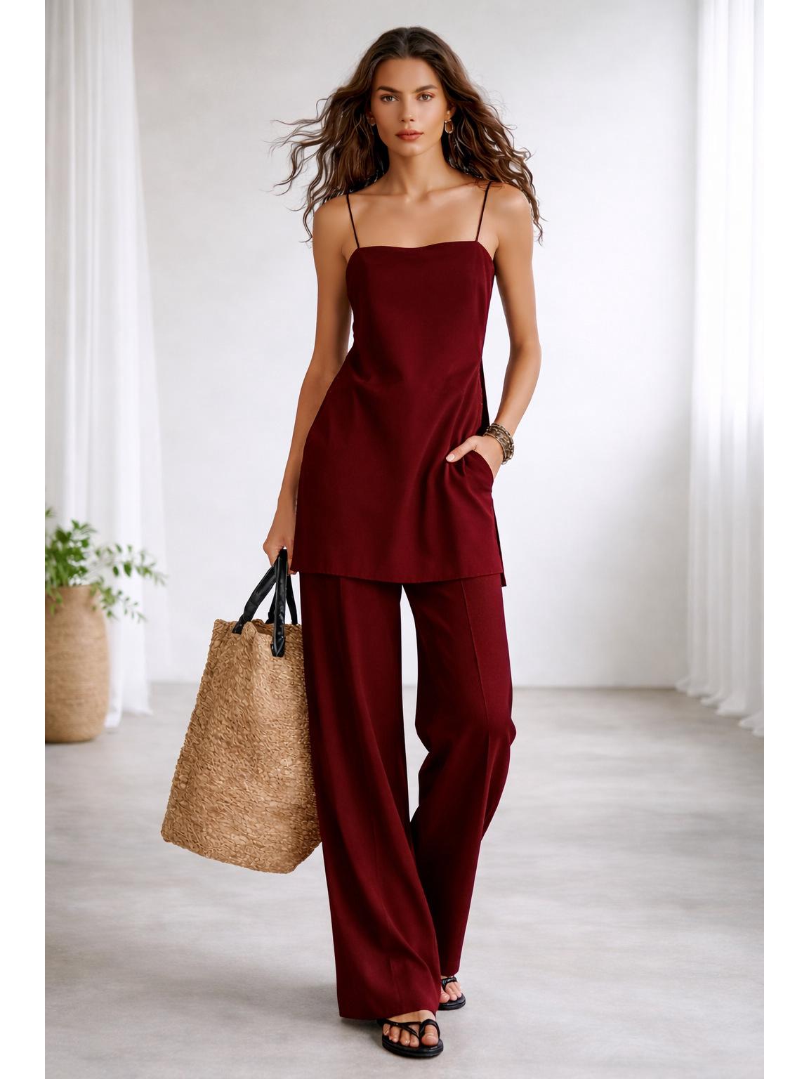 Стильный женский летний минималистичный комплект: топ-камзол и брюки Small