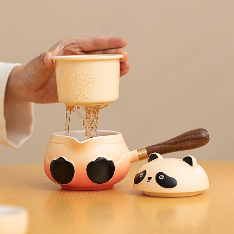 Ceramic Panda Travel Tea Set, Portable Teaware for Outdoor Camping, Kung Fu Express Cup, Creative Tea Infuser Set
