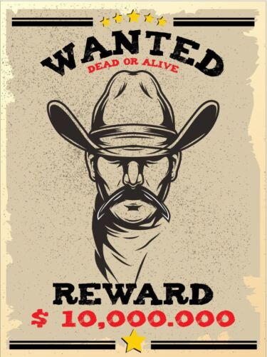 Wanted Dead Or Alive Plaque Vintage Retro Metal SignAluminum 20x30cm（7.8x11.8inch）