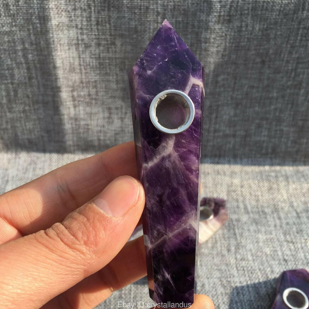 Natural Dreamy Amethyst Smoking Pipes Elegant Quartz Crystal Point Obelisk Wand