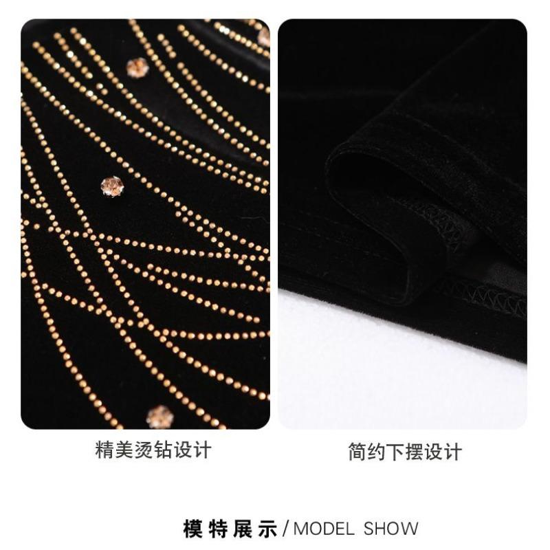 Women's Mock Neck Mesh Panel Top Rhinestone Chain Pattern Slim Fit Coffee Brown Elegant Blouse