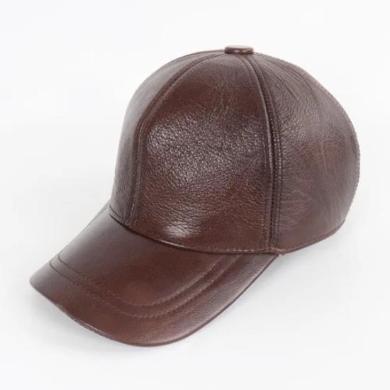 

Новые мужские повседневные кепки-ушанки из натуральной кожи, мужские кепки из натуральной воловьей кожи, мужские бейсбольные кепки на осень-зиму из натуральной коровьей кожи Adjustable коричневый