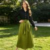 Damen 2-teiliges Maxiröck-Set Langarm-Hemd mit Knöpfen und Rock mit hoher Taille Passende Outfits Sommerurlaub Lounge-Sets