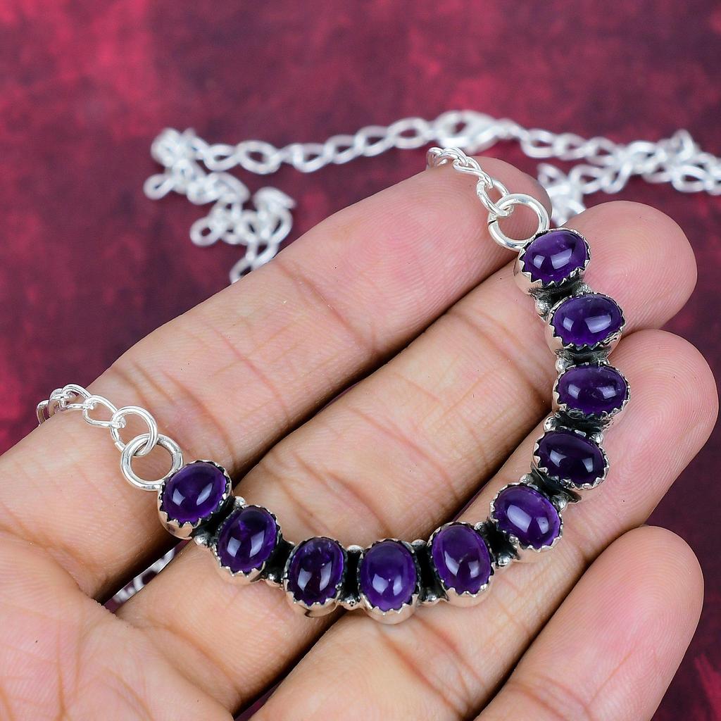 Amethyst Necklace, Gemstone 925 Sterling Silver Jewelry Necklace, Handmade Jewelry, For Anniversary Gift