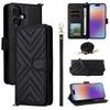 For iPhone 17 Case with Shoulder/Wrist Strap Leather Phone Cover Stand Wallet