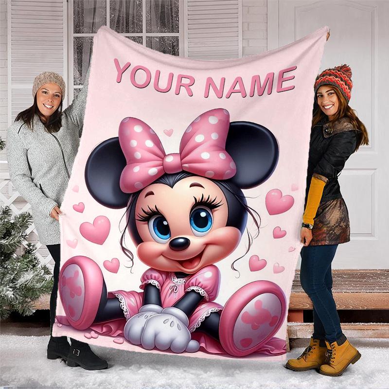 Customizable Minnie Throw Blanket – Personalized Name, All-Season Cozy Snug Blanket, Machine Washable, Personalized Blanket