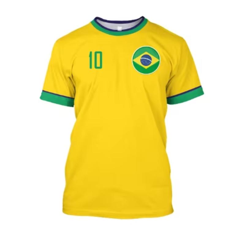 Brazil Jersey Men's T-shirt O-Neck Oversized Short Sleeve Men's Clothing 3D Print Brazilian Flag Selection Football Team Shirt