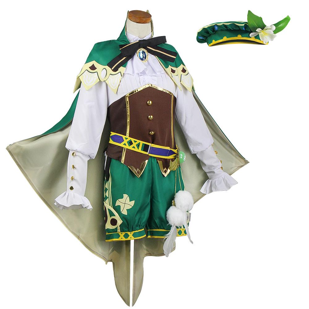 Genshin Impact Cosplay Game Anime Project Venti Cosplay Costumes Women's Cloak Top Shorts Belt Socks Tie Full Set