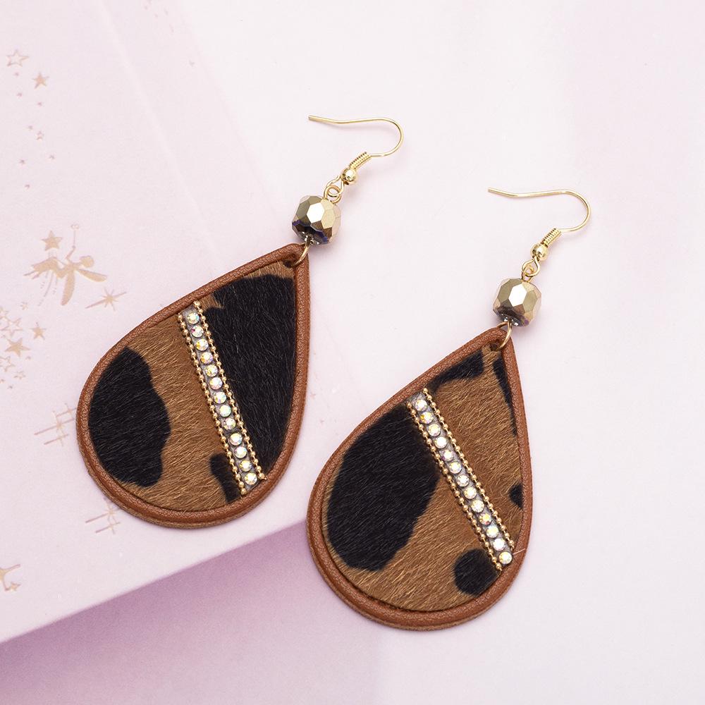 Women's Mixed Color Faux Horsehair Leather Teardrop Earrings - Retro High-end Christmas Gift