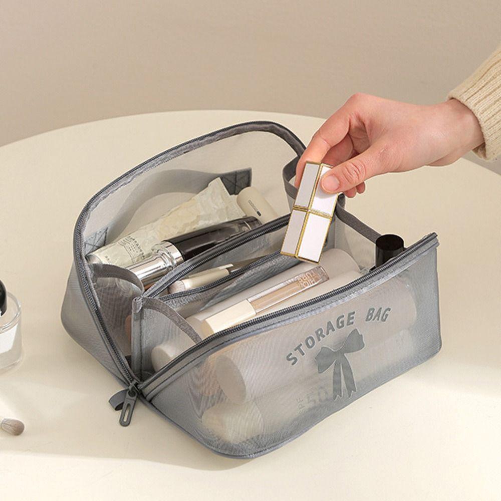 Travel Mesh Makeup Bag Portable Multifunctional Travel Toiletries Organizer Large Capacity Makeup Case
