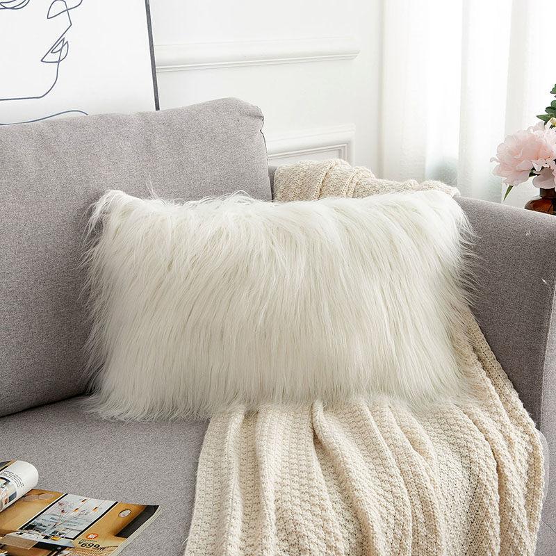 45/50cm Cushion Cover Modern Simple Soft Fluffy Pure White Plush Pillow Home Cushion Artificial Imitation Wool Pillow Cover