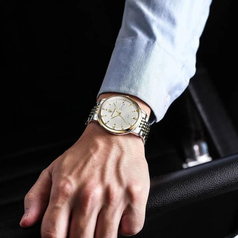 POEDAGAR Fashion Business Men's Watches Waterproof Luminous Date&Week Stainless Steel Watch Quartz Exquisite Male Wristwatch