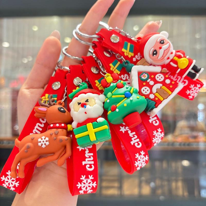 2Pcs Cartoon Cute Santa Claus Tree Keychain Christmas Party Decoration Bag Ornaments Car Key Pendant Exquisite Small Gift