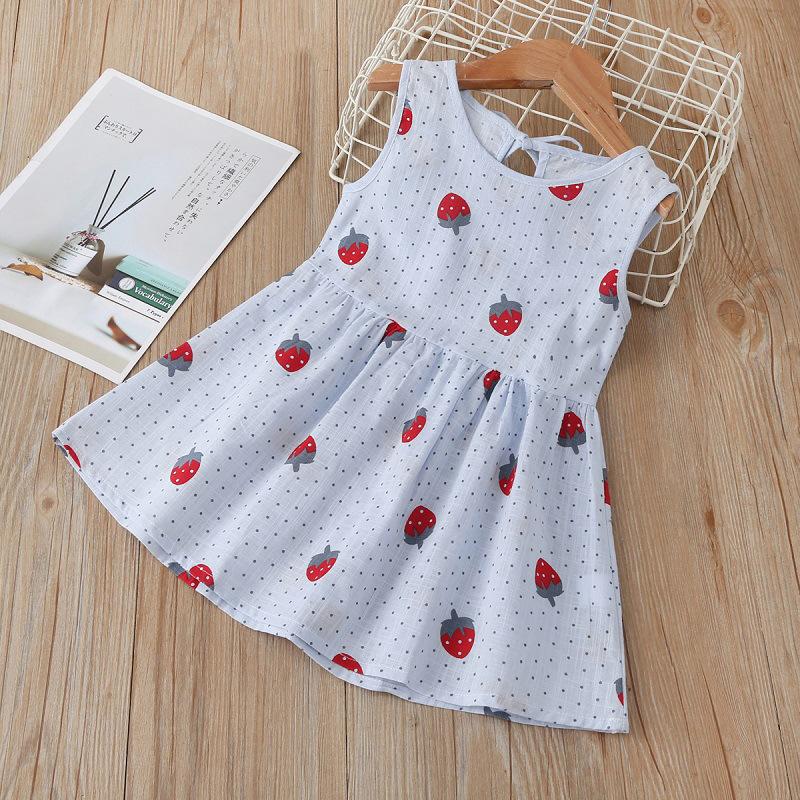 Summer Girls Sleeveless Floral Print Vest Dress Cute Flower Pattern Little Girl 100cm
