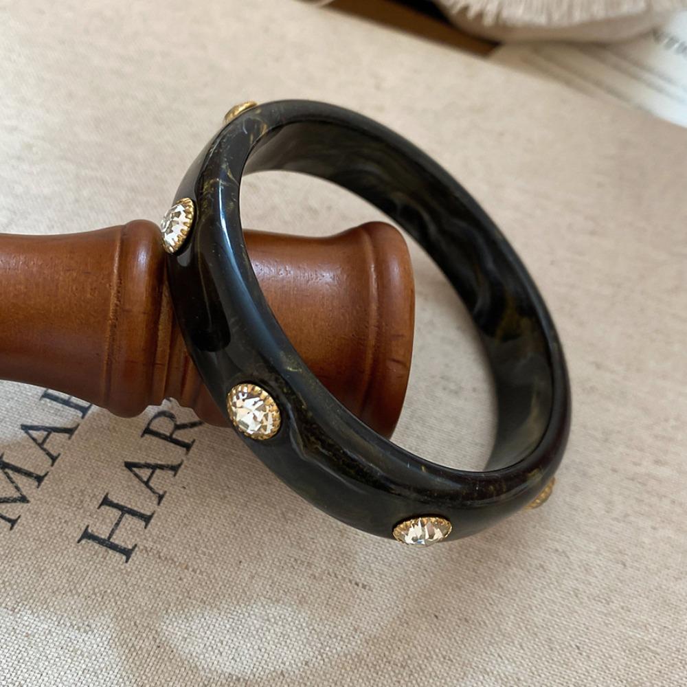 Bohemian Rhinestone Colored Bracelet Zircon Retro Hand Ring Unique Acrylic Bangle  Women