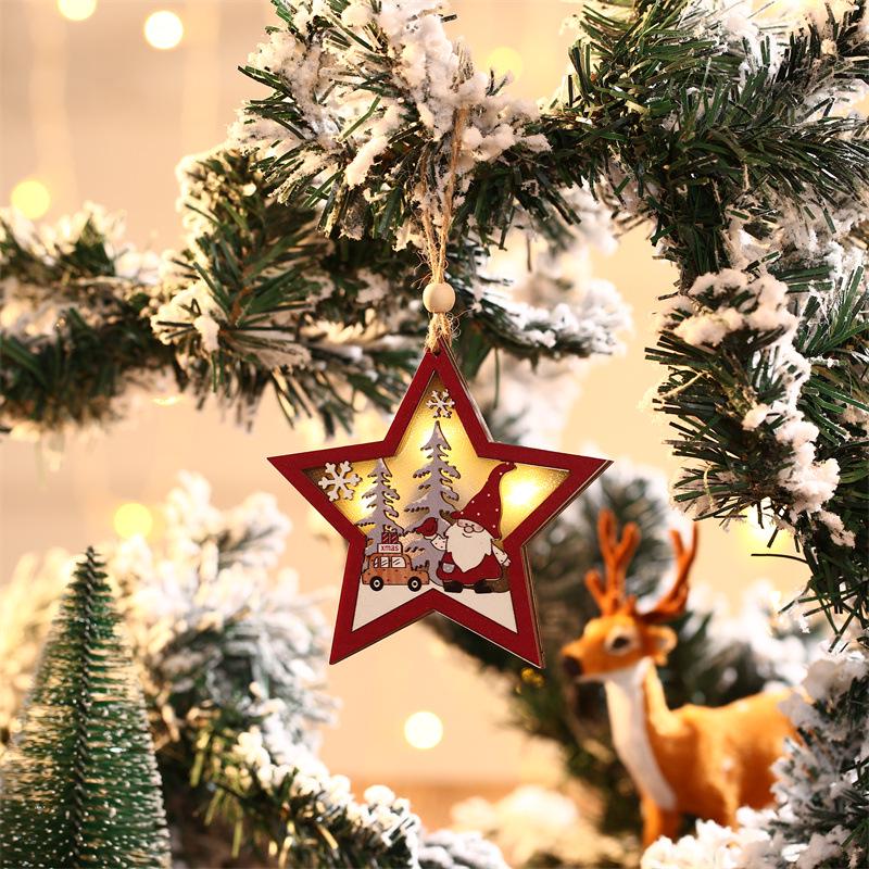 Christmas Red Forest Luminous Wooden Star Ornament