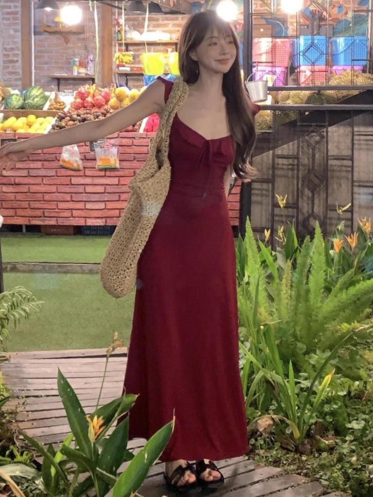 Elegant French Summer Waist-Cinching Slim-Fit Backless Camisole Dress for Women