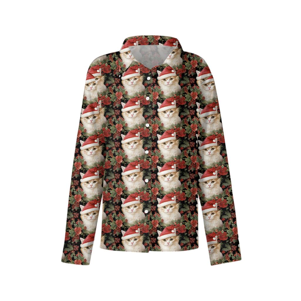 Dameskjorte med blomsterprintknapper, langermet avslappet vanlig skjorte bluser avslappet plussstørrelse basic topper