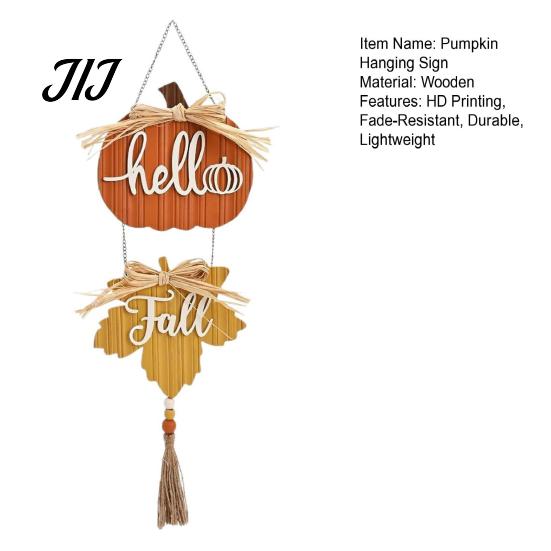 Kitchen Autumn Theme Decor Hello Fall Wooden Hanging Sign, Pumpkin Maple Leaf Door Hanger with Home Aesthetic Ornaments Tassel, Harvest Thanksgiving
