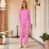 Damen Freizeit lockere Passform Hals bedrucktes Pyjama-Set mit Hose zum Schlafen und