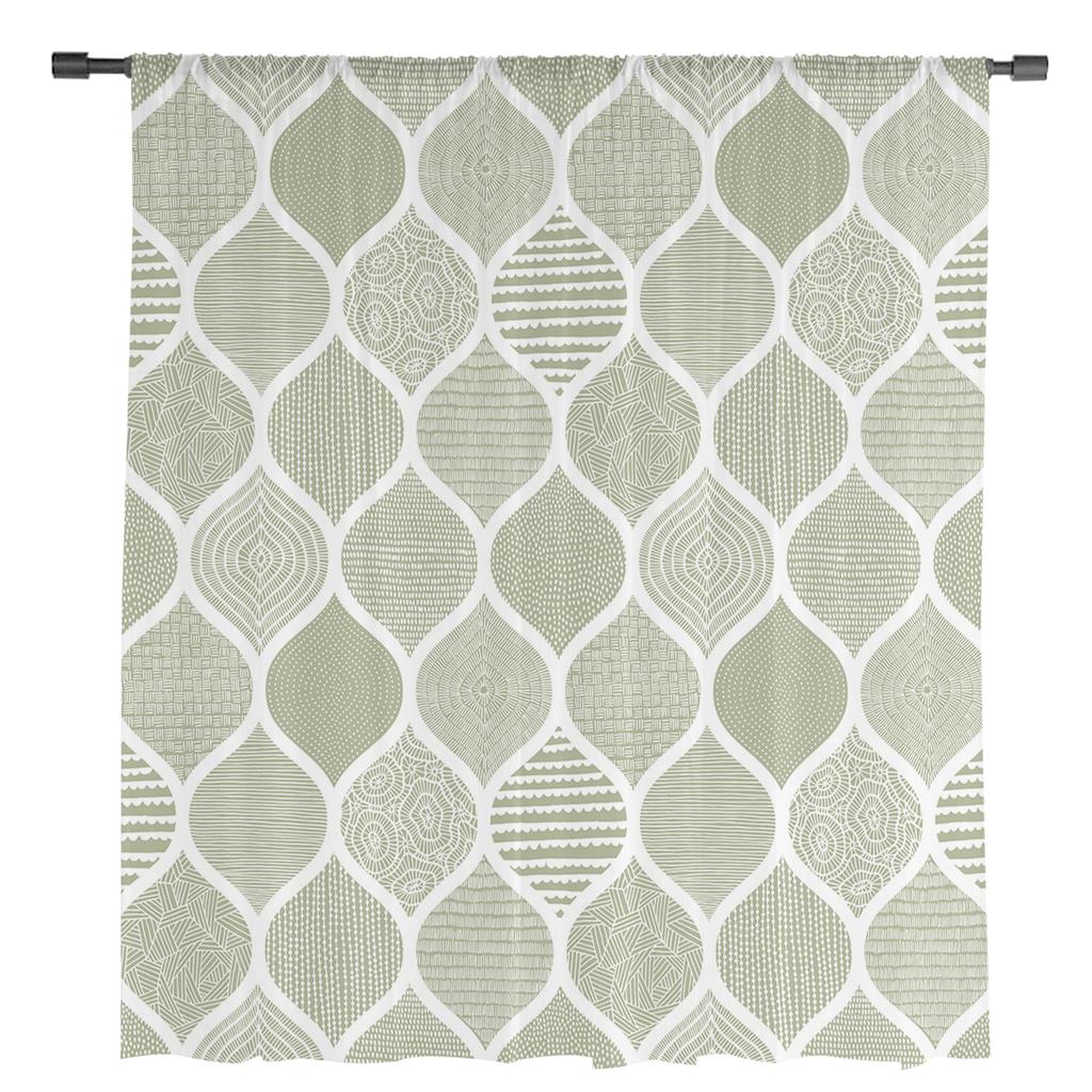 Geometry Moroccan Texture Sage Green Sheer Curtains for Living Room Decoration Window Curtains Kitchen Tulle Voile Curtains